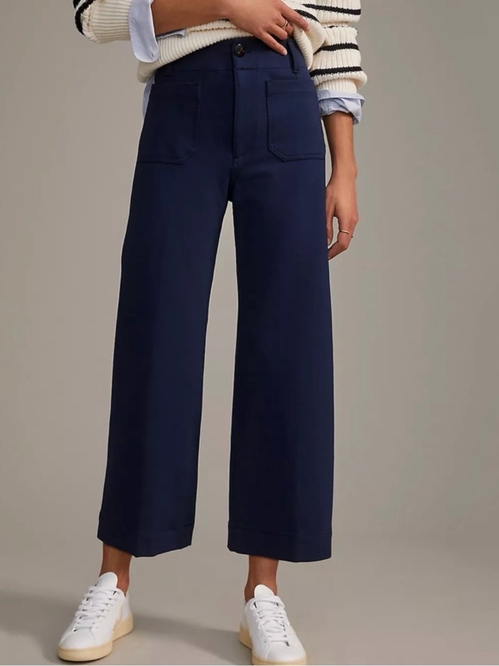 Anthropologie Maeve Colette Brushed Knit Crop Wide-Leg Pants Navy Size 29